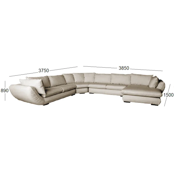 REGAL 7 SEATER CNR WITH CHAISE FABRIC WITH DIMENSIONS