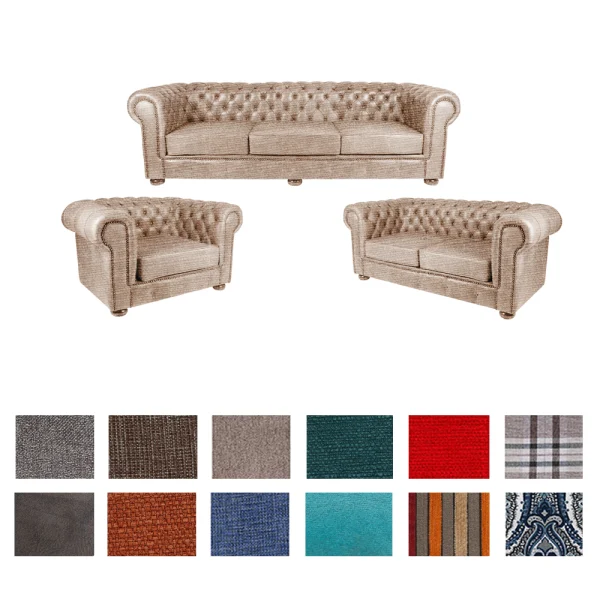 Chesterfield 3 pce set fabric various colours
