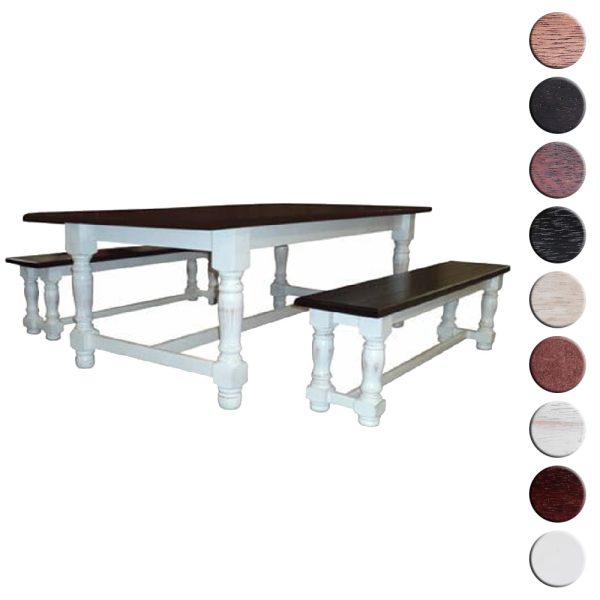 Farmhouse dining set with samples on the right