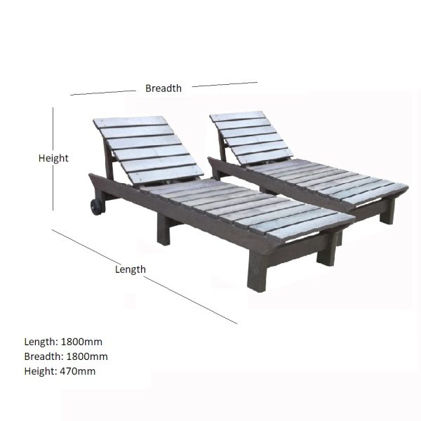 RECYCLED PLASTIC SUN LOUNGER SET WITH DIMENSIONS