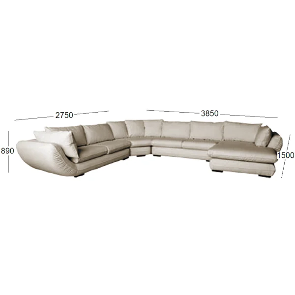 REGAL 6 SEATER CNR WITH CHAISE FABRIC WITH DIMENSIONS