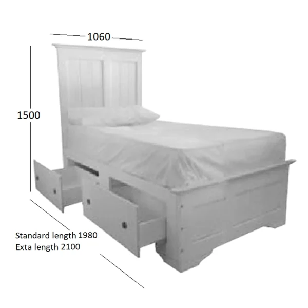 SAMOS 2 DRAWER SINGLE BED WITH DIMENSIONS