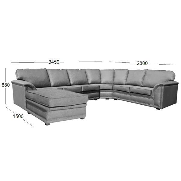 COMFORT 6 SEATER CNR FABRIC WITH CHAISE WITH DIMENSIONS