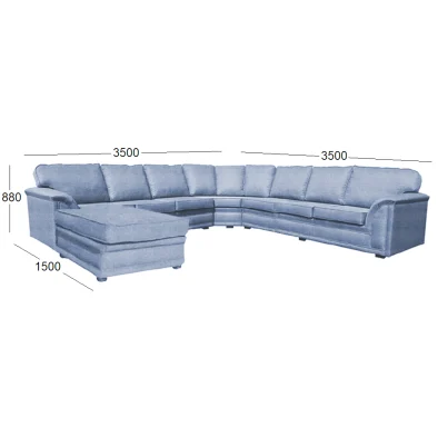 COMFORT 7 SEATER CORNER WITH CHAISE FABRIC WITH DIMENSIONS