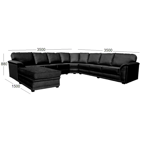 COMFORT 7 SEATER CORNER WITH CHAISE LL WITH DIMENSIONS