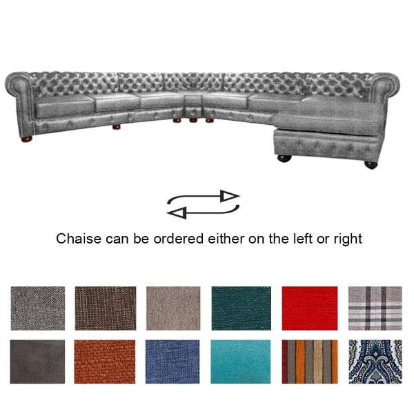 Chesterfield corner 3+cnr+2+chaise fabric various colours
