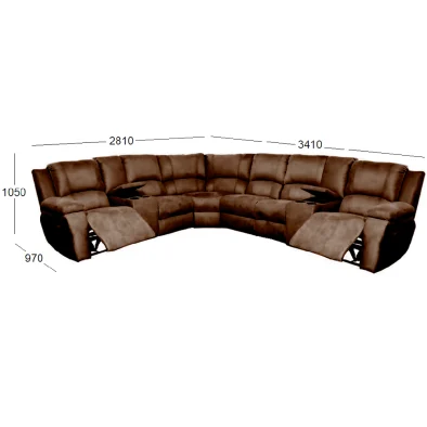 PREMIER 6 SEATER CORNER UNIT WITH 2 CONSOLES (2 ACTION) WITH DIMENSIONS FABRIC