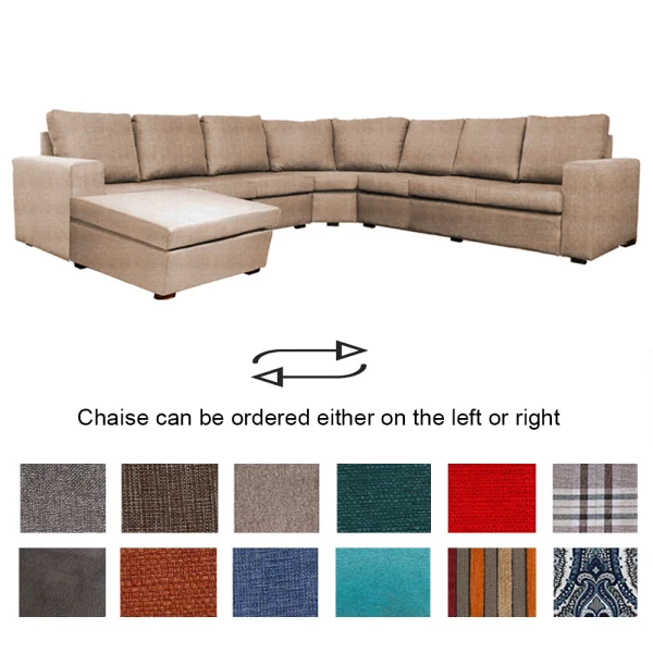 Mod 7 seater corner with chaise fabric various colours