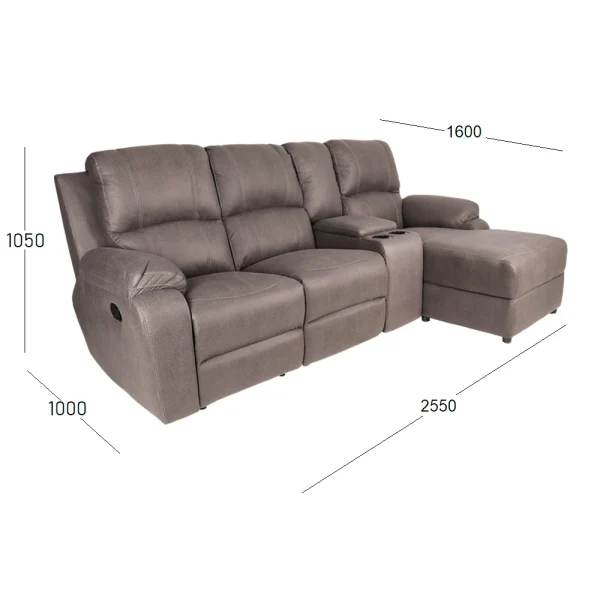 PREMIER 3 SEATER WITH CONSOLE & CHAISE FABRIC WITH DIMENSION