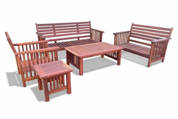 Solid Hardwood Teak 6 seater 5 Piece Set Special (Morris 1, 2 & 3 seater, Coffee table & Side table) (cushions sold separately)