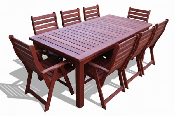 Solid Hardwood Teak 8 Seater Patio Dining Set Special (2400mm Table & 8 Highback Chairs) - Excluding cushions
