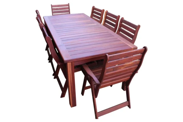Solid Hardwood Teak 8 Seater Patio Dining Set Special (2400mm Table & 8 Highback Chairs) - Excluding cushions