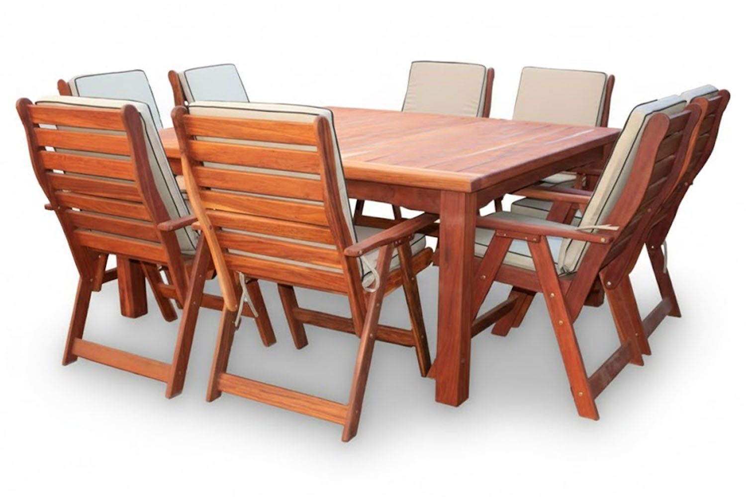 Solid Hardwood Teak 8 Seater Patio Dining Set Special (1700mm Square table & 8 Highback Chairs)