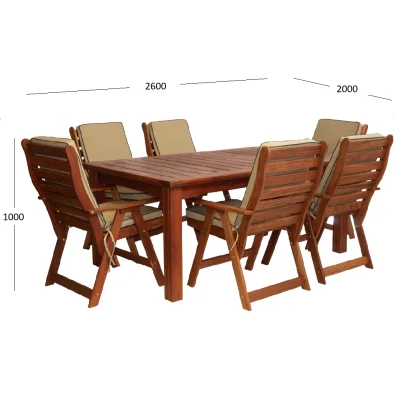 6 Seater Teak Patio Set with dimension