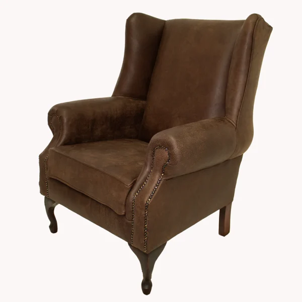 CLASSIC WING BACK LEATHER EXOTIC WOODLANDS BROWN FRONT RIGHT 45°