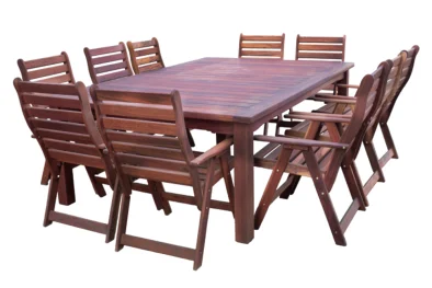 Solid Hardwood Teak 10 Seater Patio Dining Set Special (2400mm x 1600mm Table & 10 High back chairs)