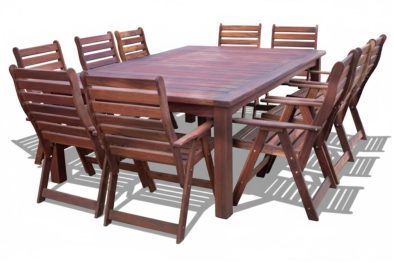 Solid Hardwood Teak 10 Seater Patio Dining Set Special (2400mm x 1600mm Table & 10 High back chairs)