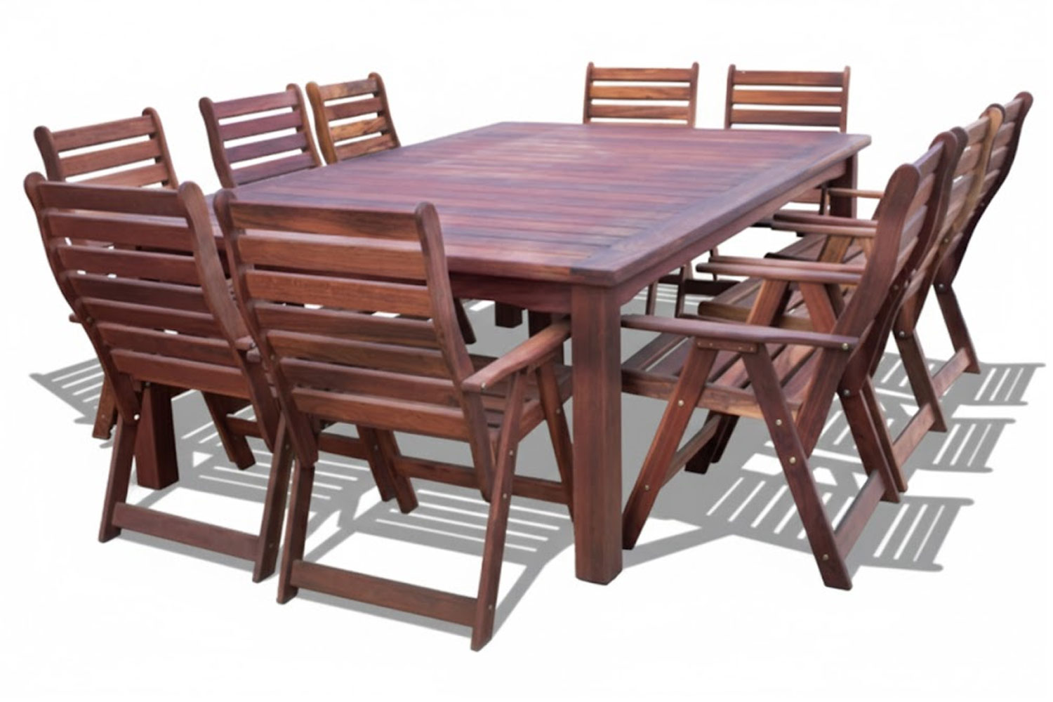 Solid Hardwood Teak 10 Seater Patio Dining Set Special (2400mm x 1600mm Table & 10 High back chairs)