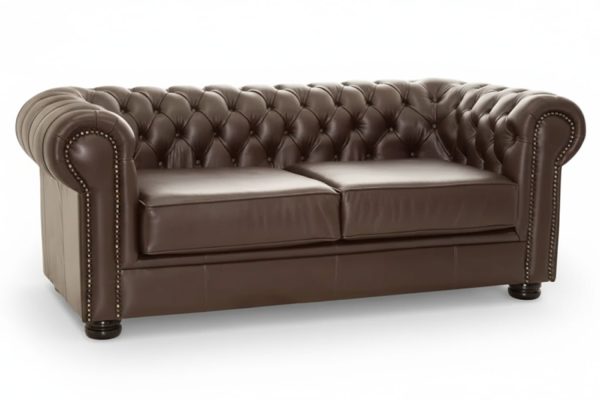 Genuine Full Leather Chesfield 2 Seater 2100 wide - D.Brown (XL deep seat)