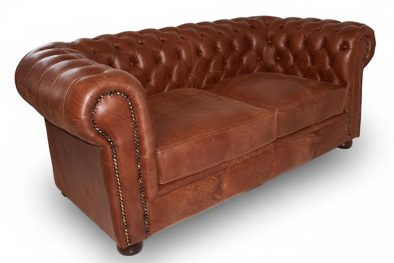 Genuine Full Leather Chester 2 Seater Couch - Exotic W.Spice