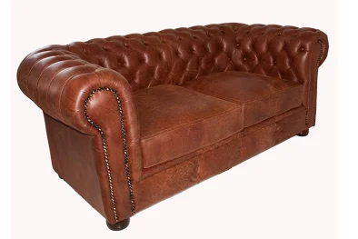 Genuine Full Leather Chester 2 Seater Couch - Exotic W.Spice