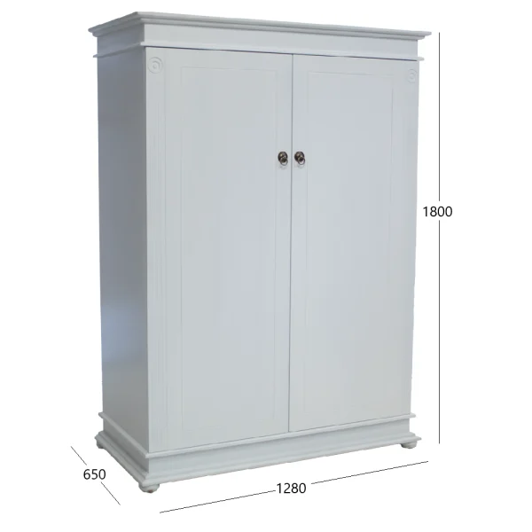 Grandeur Wardrobe Painted White with Dimensions