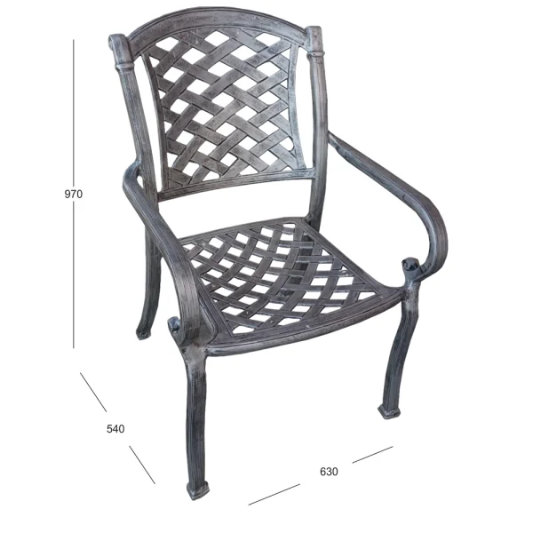 King Aluminium dining chair silver on Black WITH DIMENSIONS