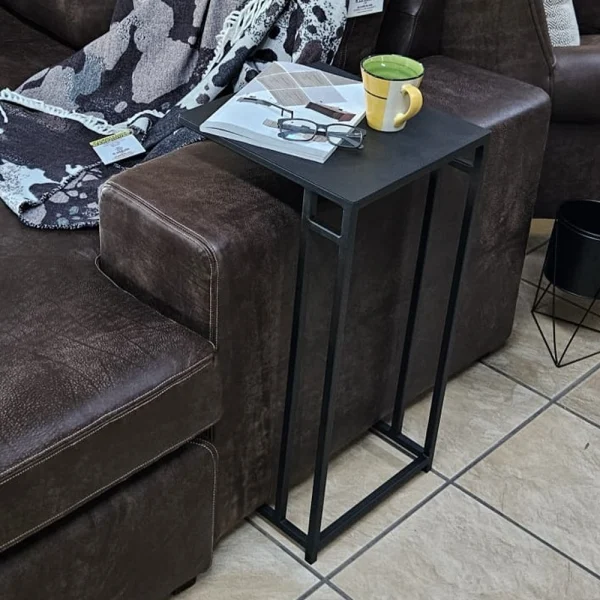 SLIDE SIDE TABLE - MATT BLACK with couch