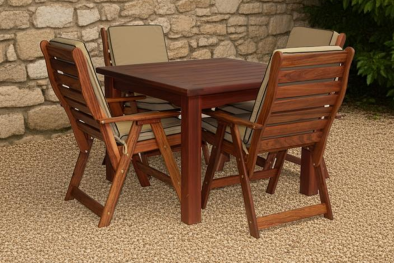4 Seater Teak Set with beige cushions