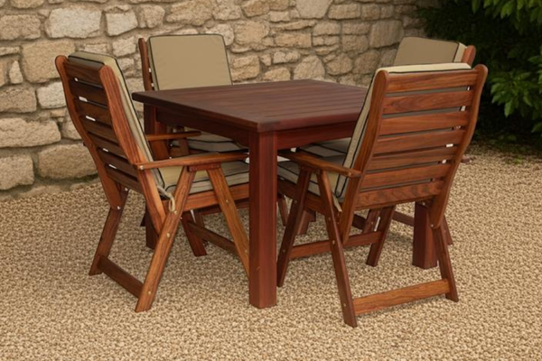 4 Seater Teak Set with beige cushions
