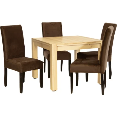 5 Piece Solo Velvet Brown Cotton Wood Dining Set Special