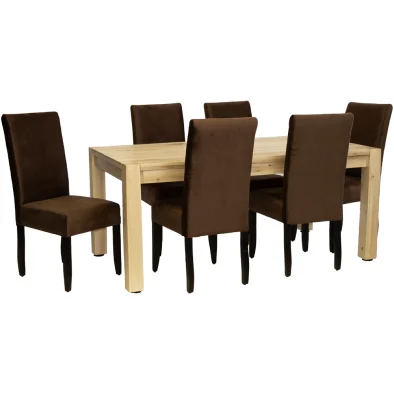 7 Piece Solo Velvet Brown Cotton Wood Dining Set Special