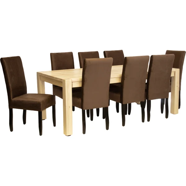 9 Piece Solo Brown Velvet Cotton Wood Dining Set Special