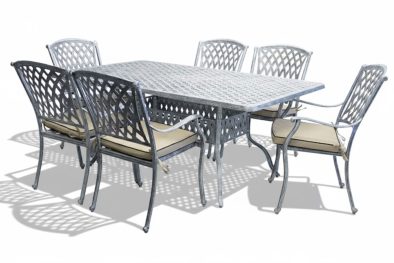 Aluminium Tuscan 6 Seater Dining Set Silver with Beige Cushions