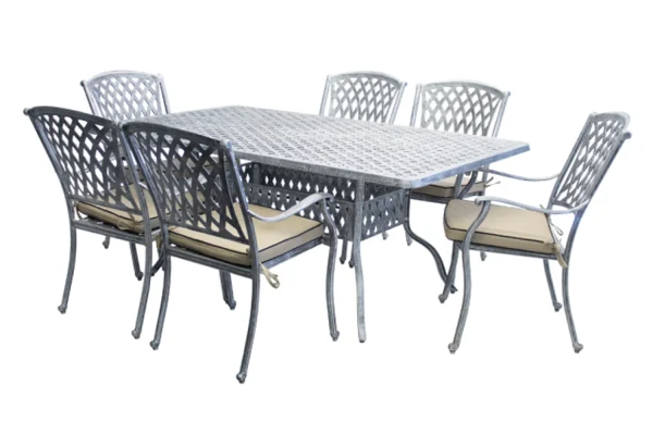 Aluminium Tuscan 6 Seater Dining Set Silver with Beige Cushions