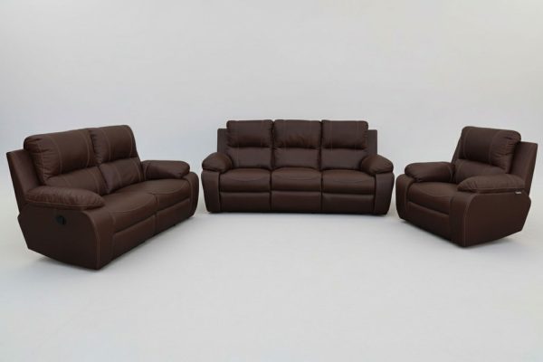 Genuine Full Leather 3 Piece Set (Premier 1 Seater, 2 Seater and 3 Seater, Static) Brown