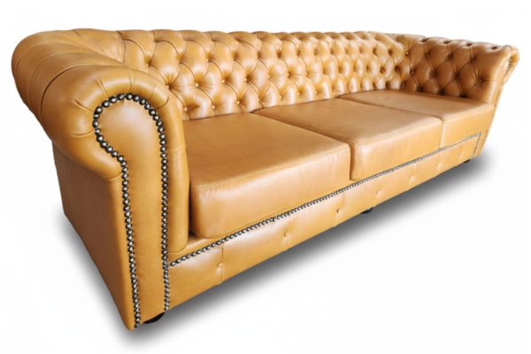 Genuine Full Leather Chesterfield 3 Seater Couch - Exotic C/Mustard