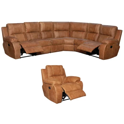 Premier 6 seater 2 action + Recliner Exotic Full Leather Tan