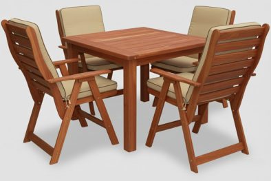 Solid-Hardwood-Teak-4-Seater-Patio-Dining-Set-Special-(1100mm-Table-&-4-Highback-chairs)-–-Including-Beige-cushions