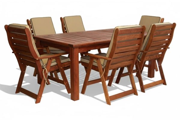 Solid Hardwood Teak 6 Seater Patio Dining Set Special (1800mm Table & 6 Highback Chairs) - Including Beige cushions