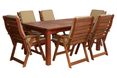 Solid Hardwood Teak 6 Seater Patio Dining Set Special (1800mm Table & 6 Highback Chairs) - Including Beige cushions