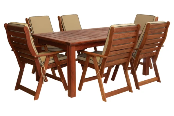 Solid Hardwood Teak 6 Seater Patio Dining Set Special (1800mm Table & 6 Highback Chairs) - Including Beige cushions