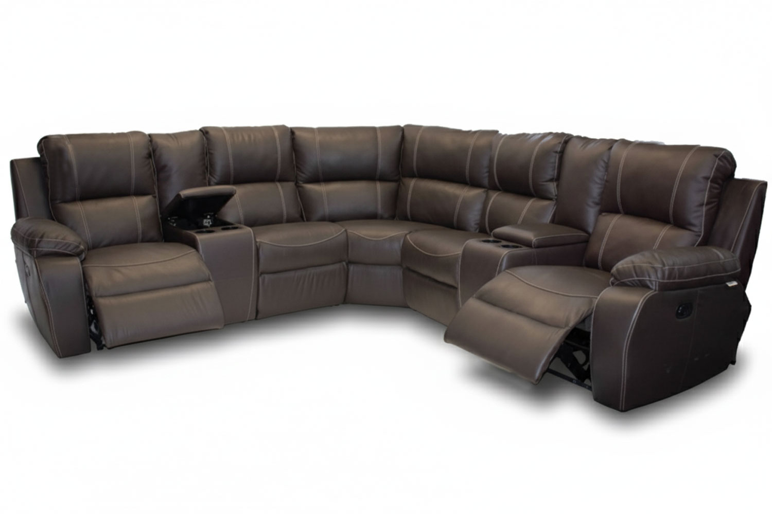 Genuine Full Leather Premier 5 Seater Corner Unit Special (2 Action) Plus 2 Consoles -Brown