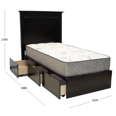 Grandeur headboard 3-4 with Drawer basebed 3-4 with dimension