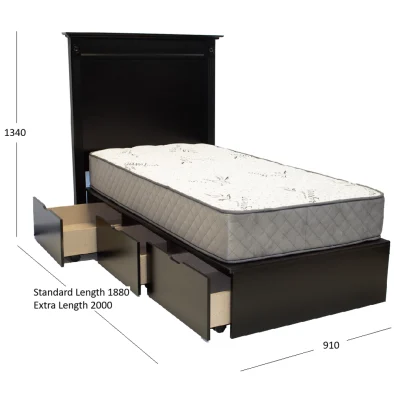 Grandeur headboard single with Drawer basebed Single with dimension