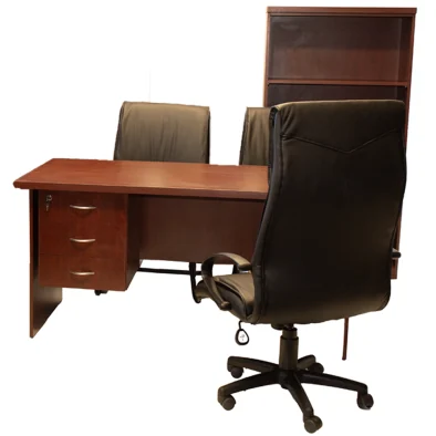 5 Piece Office Set Special (Impact Desk, 1 Falcon Highback, 2 Falcon Visitors chairs and Bookcase) Royal Mahogany