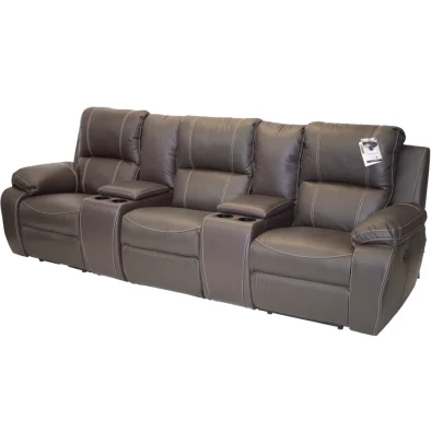 Premier 3 seater 2 action Plus 2 Consoles Full Leather Brown closed