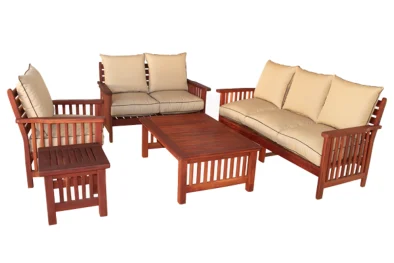 Solid Hardwood Teak 6 Seater 5 Piece Set Special (Morris 1, 2 & 3 seater, Coffee table & Side table) (Including cushions)