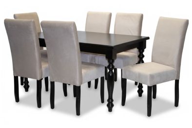 7 Piece Solo French Dining set (French 6 Seater Dining Table (1500 X 900) Veneer Mahogany & 6 Solo Vanilla Velvet Dining chairs)