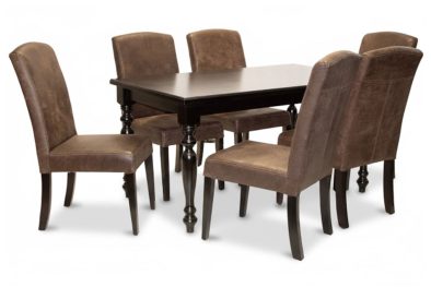 Genuine Full Leather 7 Piece Primo French Dining set Special (French 6 Seater Dining Table (1500 X 900) Veneer Mahogany & 6 Primo Dining chairs)